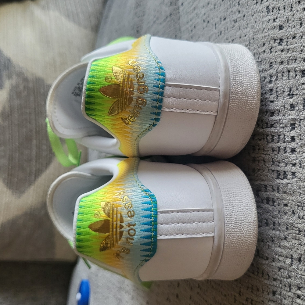 Adidas Women's White Sneakers with Yellow and Green Accents - Picture 3 of 7